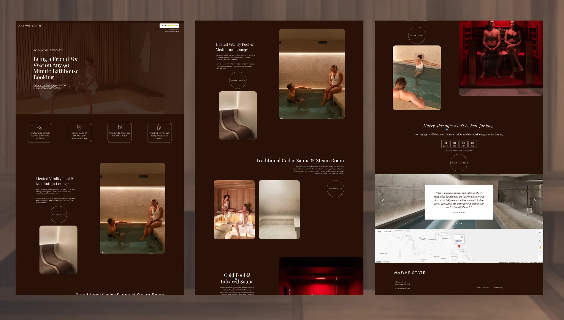 Native State Bathhouse Offer landing page